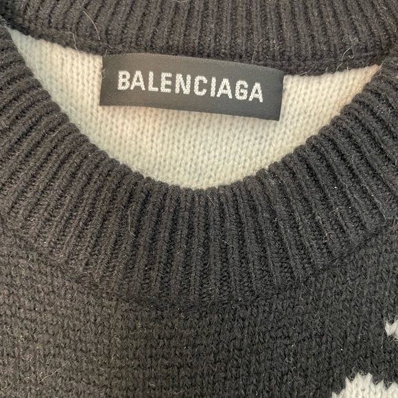 Black and White Mens Balenciaga Allover Logo Crewneck - Picture 2 of 4